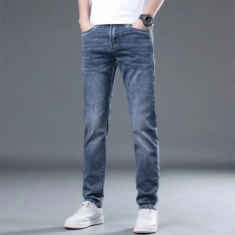 Весенне-осенние повседневные мужские светло-голубые облегающие джинсы, мужские прямые эластичные узкие джинсовые брюки, простые классические брюки
Весенне-осенние повседневные мужские светло-голубые облегающие джинсы, мужские прямые эластичные узкие джинсовые брюки, простые классические брюки