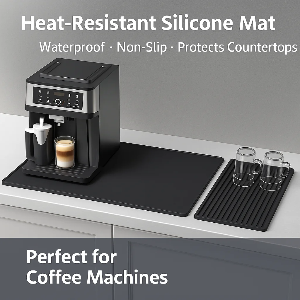 Silicone Mat Under Coffee Machine With Lip Dish Drying Mats for Kitchen Counter Nonslip Rubber Backed Under Coffee Maker Mat
Silicone Mat Under Coffee Machine With Lip Dish Drying Mats for Kitchen Counter Nonslip Rubber Backed Under Coffee Maker Mat
