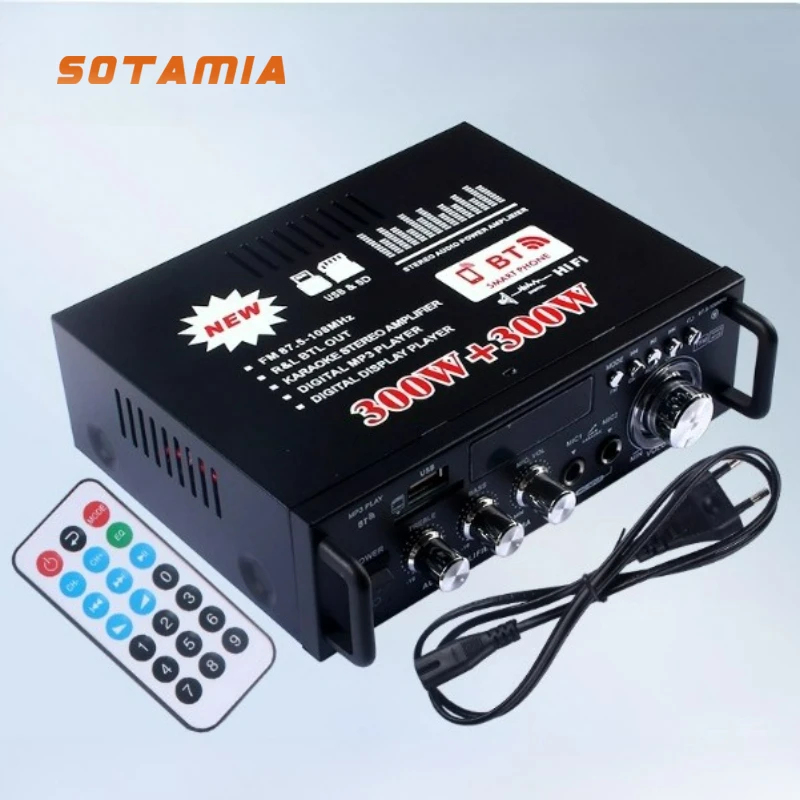 SOTAMIA Bluetooth усилитель мощности двухканальный 2*300 Вт USB-карта для домашнего автомобиля с регулировкой высоких и низких тонов DC12V/AC220V
SOTAMIA Bluetooth усилитель мощности двухканальный 2*300 Вт USB-карта для домашнего автомобиля с регулировкой высоких и низких тонов DC12V/AC220V