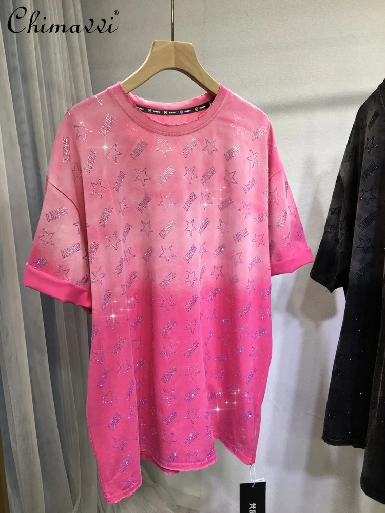 European Heavy Hot Diamond Women's T-shirt Fashion Stars Gradually Change Color Round Neck Loose Short-sleeved Top Spring Summer
European Heavy Hot Diamond Women's T-shirt Fashion Stars Gradually Change Color Round Neck Loose Short-sleeved Top Spring Summer