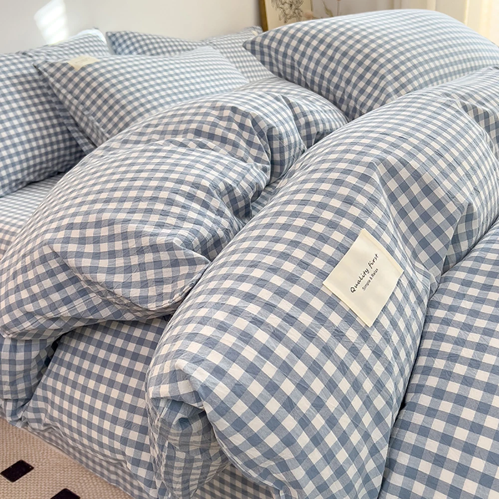3/4 Piece Set Blue Gingham Stripe Bedding Set - Ins Style Washed Cotton Soft Breathable Bed Cover Sheet Pillowcase, All Season
3/4 Piece Set Blue Gingham Stripe Bedding Set - Ins Style Washed Cotton Soft Breathable Bed Cover Sheet Pillowcase, All Season