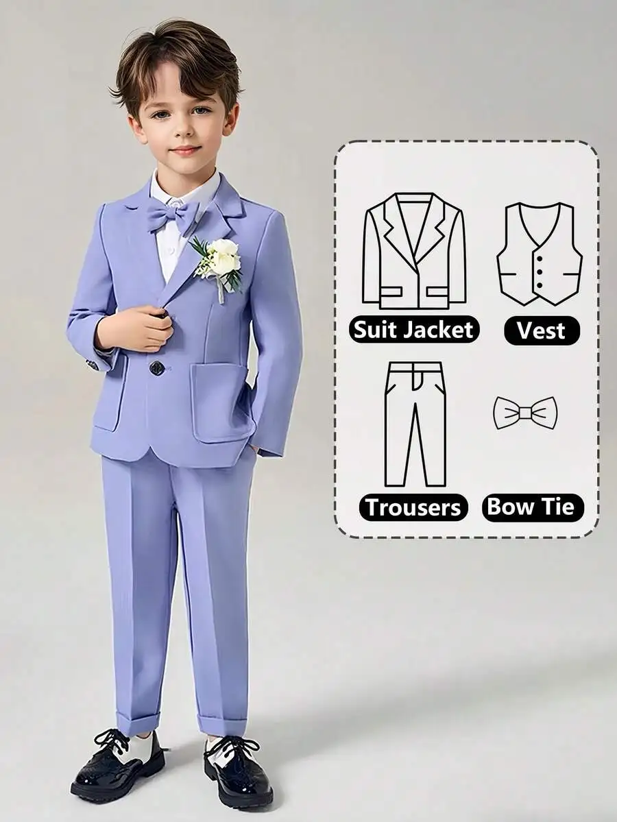 4-Piece Light Purple Formal Suit Set for Boys with Bow Tie Vest Trousers Jacket
4-Piece Light Purple Formal Suit Set for Boys with Bow Tie Vest Trousers Jacket