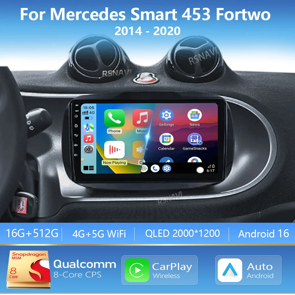 Android 16 Carplay Auto 2K Screen Car Multimedia Radio BT Player For Mercedes Smart 453 Fortwo 2014 2015 - 2020 Autoradio Stereo
Android 16 Carplay Auto 2K Screen Car Multimedia Radio BT Player For Mercedes Smart 453 Fortwo 2014 2015 - 2020 Autoradio Stereo