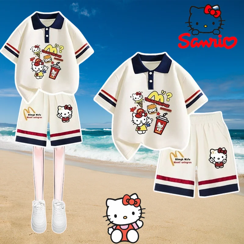 Kawaii Hello Kitty girls' summer fashion cute casual soft breathable short sleeve T-shirt outfit from the Sanrio cartoon series.
Kawaii Hello Kitty girls' summer fashion cute casual soft breathable short sleeve T-shirt outfit from the Sanrio cartoon series.