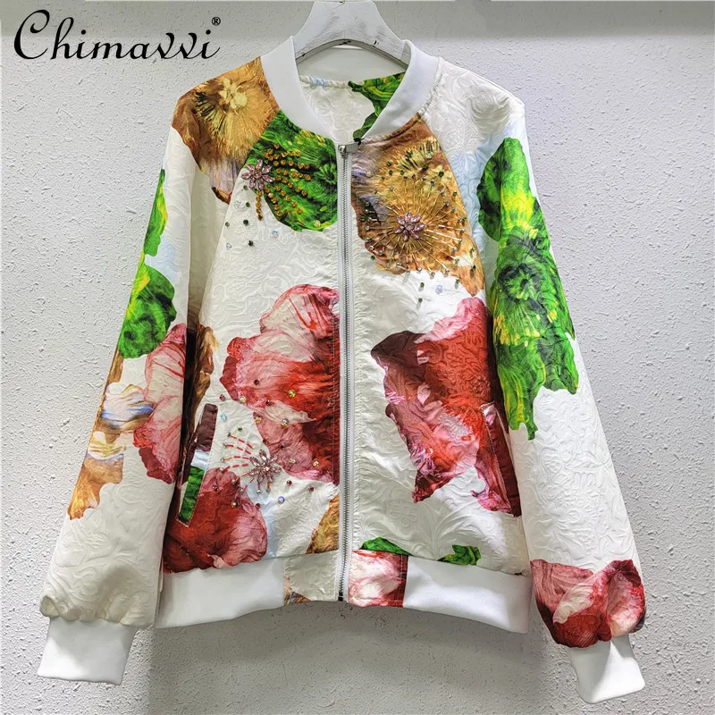 Fashion Flower Print Heavy Diamond Beads Loose Baseball Jacket Spring and Autumn New Streetwear Long-sleeved Coat Women's Top
Fashion Flower Print Heavy Diamond Beads Loose Baseball Jacket Spring and Autumn New Streetwear Long-sleeved Coat Women's Top