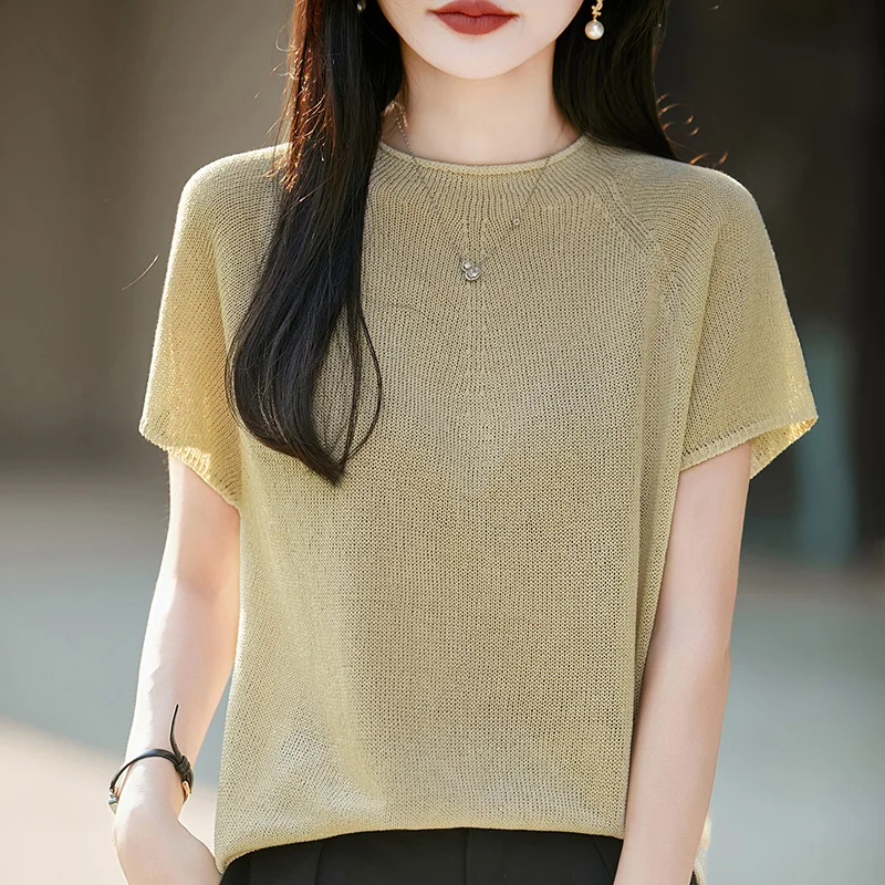 Trendy women's O-neck rolled edge sweater T-shirt, summer knitted hollow short sleeved pullover sweater T-shirt new product
Trendy women's O-neck rolled edge sweater T-shirt, summer knitted hollow short sleeved pullover sweater T-shirt new product