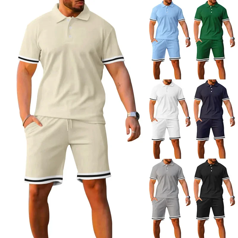 Summer Lapel Buckle Spliced Short Sleeve Shorts Suit Sports Leisure Youth Plus-size Suit Fashion Men Clothes
Summer Lapel Buckle Spliced Short Sleeve Shorts Suit Sports Leisure Youth Plus-size Suit Fashion Men Clothes