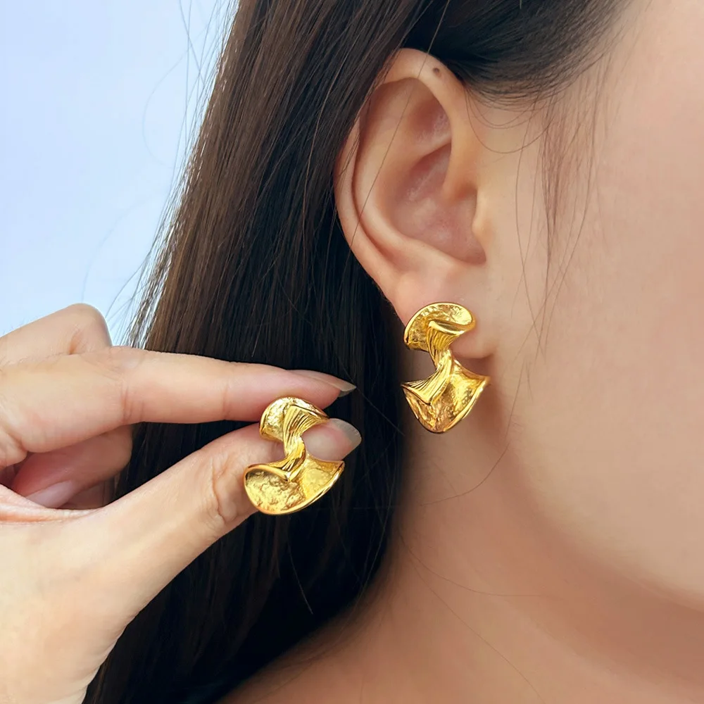 DIY accessories European and American fashionable niche INS titanium steel petal twisted hammer earrings, irregular design, vers
DIY accessories European and American fashionable niche INS titanium steel petal twisted hammer earrings, irregular design, vers