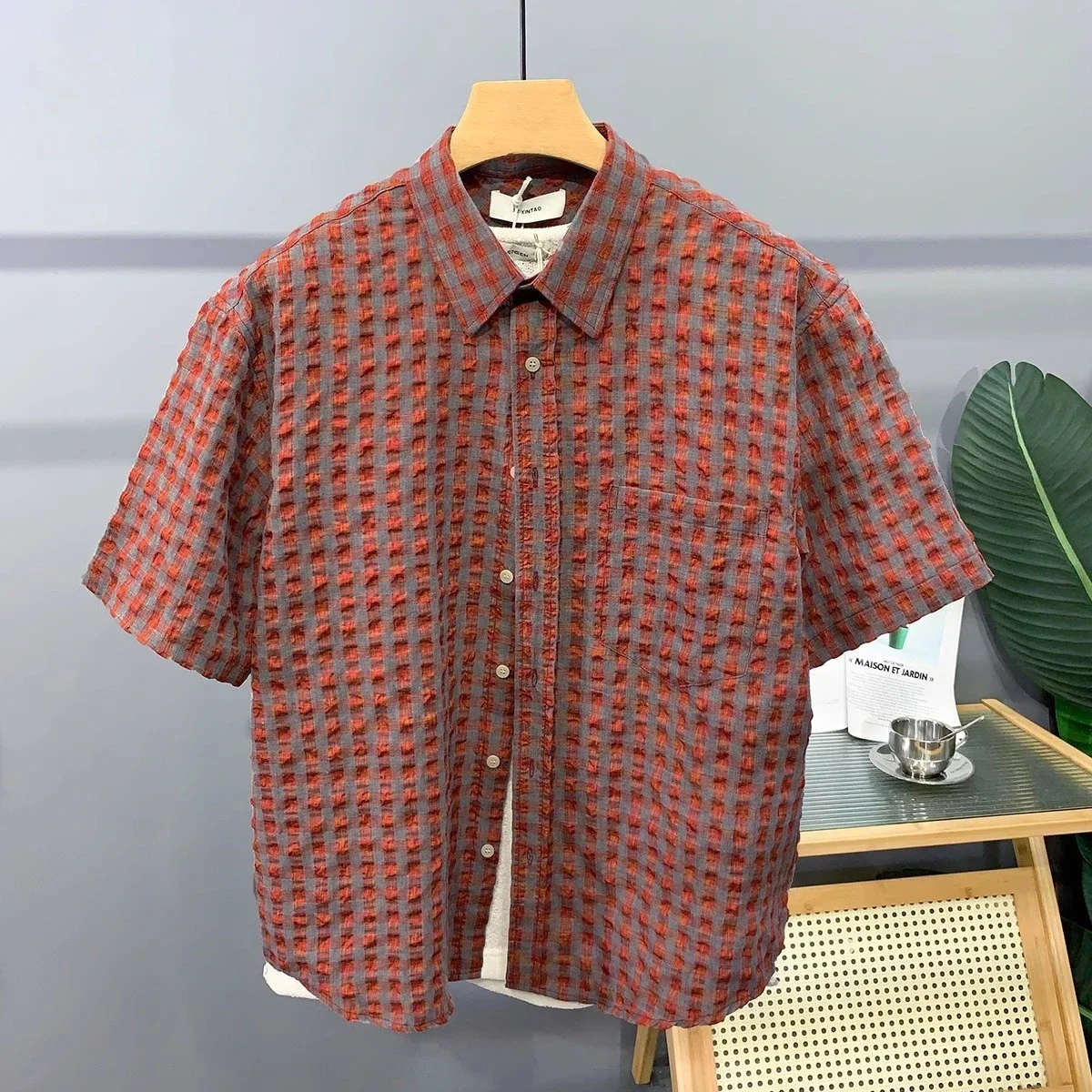 Men's Short Sleeve Casual Shirt with Red Gray Plaid Pattern Cotton Turn Down Collar Button Front Shirt for Summer Daily Wear
Men's Short Sleeve Casual Shirt with Red Gray Plaid Pattern Cotton Turn Down Collar Button Front Shirt for Summer Daily Wear