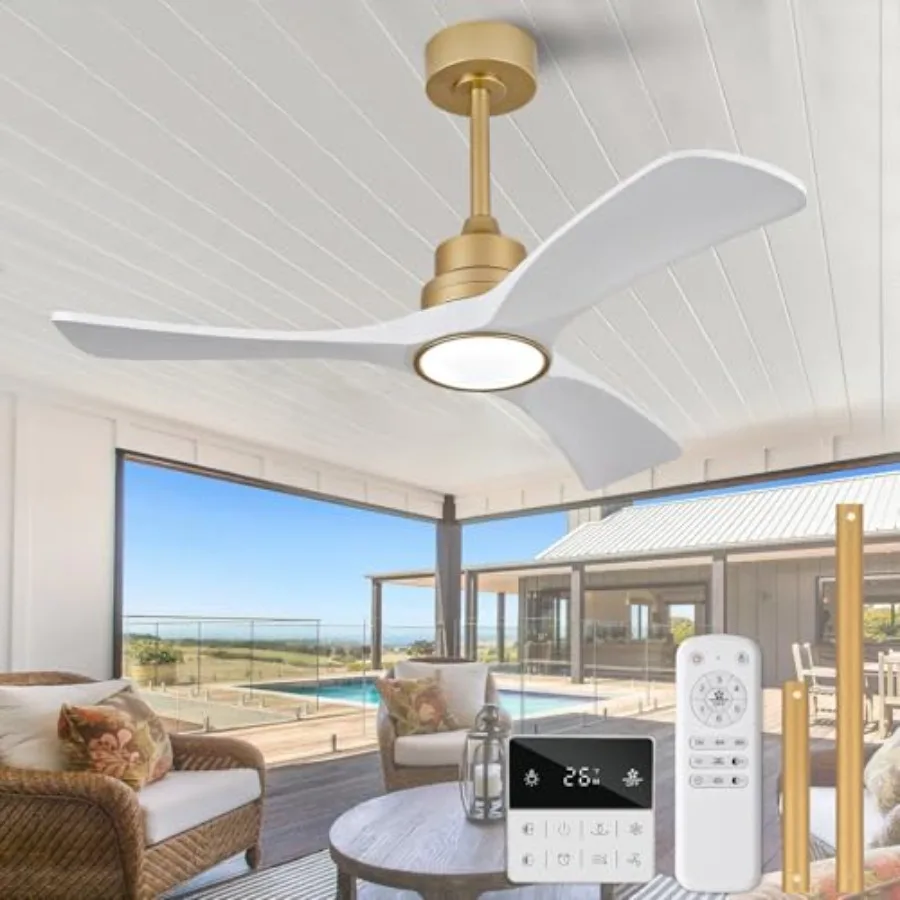 Bedroom patio indoor/outdoor use, white gold ceiling fan with lights, 42 inch solid wood, dimmable reversible remote/wall switc
Bedroom patio indoor/outdoor use, white gold ceiling fan with lights, 42 inch solid wood, dimmable reversible remote/wall switc