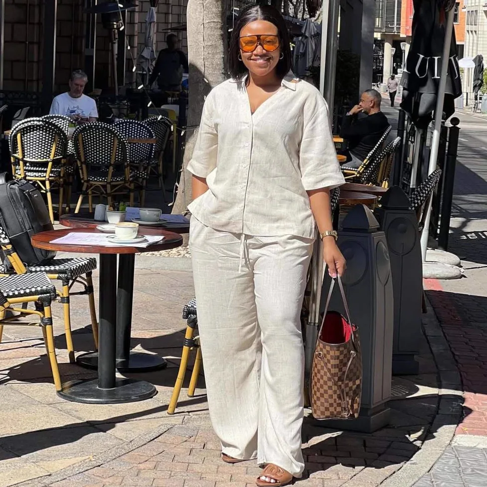 Women Pant Set Two Piece Sets V Neck Short Sleeve Shirt Top Wide Leg Long Pants Lace Up Elastic Waist Y2k Streetwear 2026
Women Pant Set Two Piece Sets V Neck Short Sleeve Shirt Top Wide Leg Long Pants Lace Up Elastic Waist Y2k Streetwear 2026