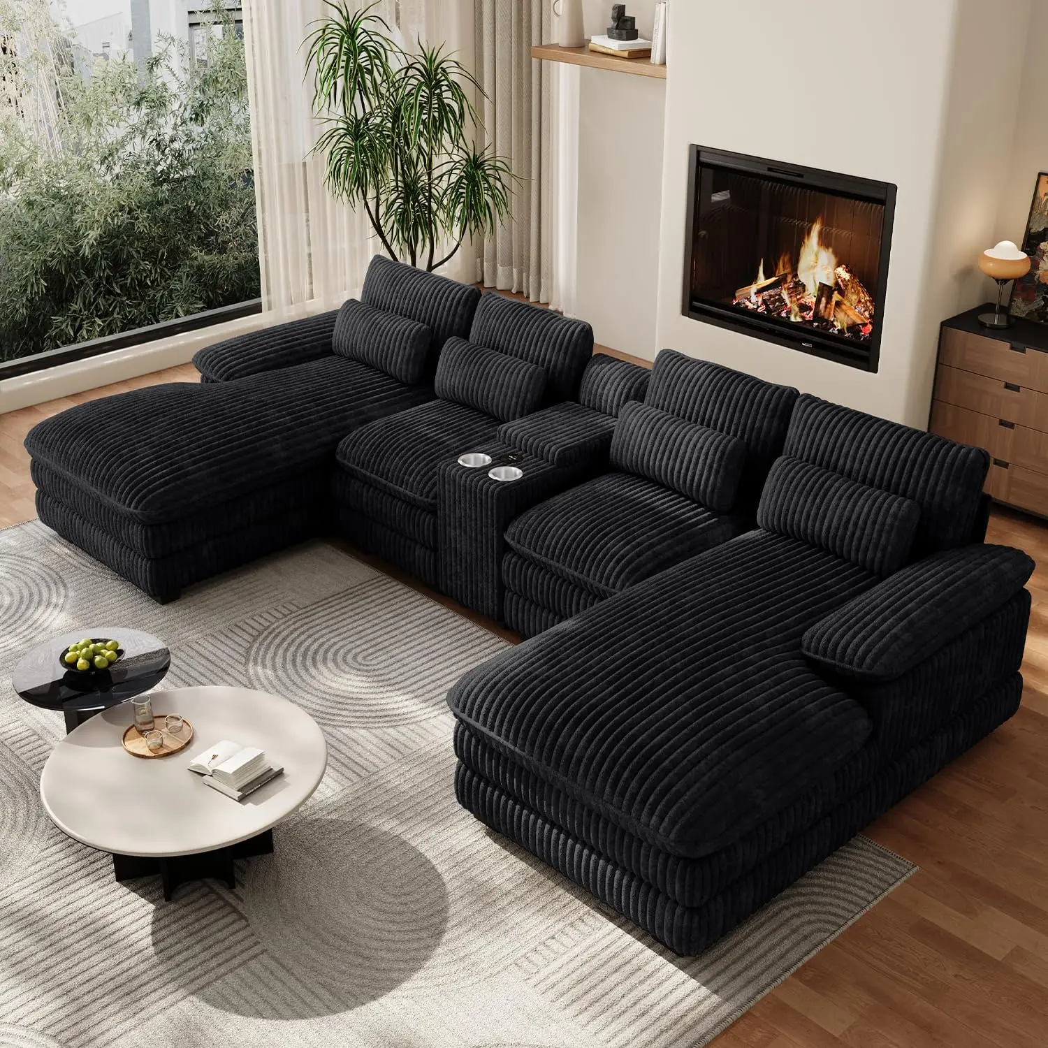 132" U Shaped Cloud Couch Sectional,Fluffy Plush 4 Seat Corduroy Black Sectional Couches for Living Room,Comfy, Customized
132" U Shaped Cloud Couch Sectional,Fluffy Plush 4 Seat Corduroy Black Sectional Couches for Living Room,Comfy, Customized