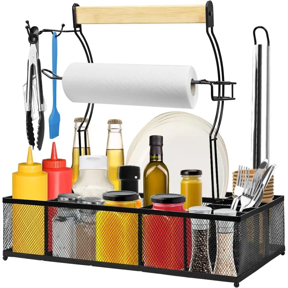 Portable Outdoor BBQ Organizer with 8-Compartment Storage and Paper Towel Holders for Camping, Picnics, and Tailgates
Portable Outdoor BBQ Organizer with 8-Compartment Storage and Paper Towel Holders for Camping, Picnics, and Tailgates