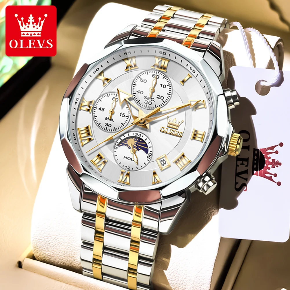 OLEVS Stainless steel Prism Mirror Men's Watches Moon Phase Roman Scale Fashion Quartz Watch Daily Office Business Wristwatch
OLEVS Stainless steel Prism Mirror Men's Watches Moon Phase Roman Scale Fashion Quartz Watch Daily Office Business Wristwatch