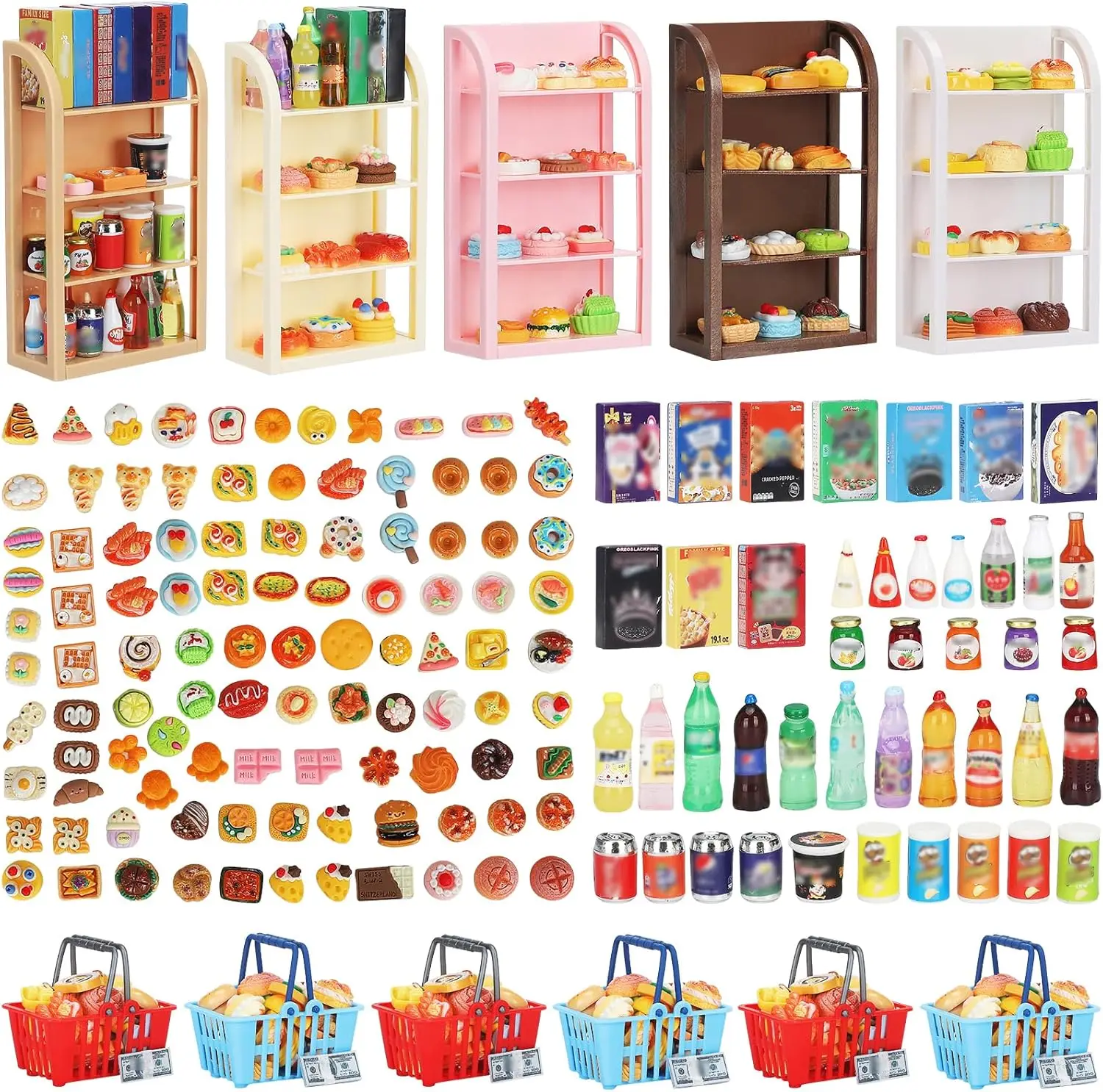 170Pcs Mini Supermarket Set for Dollhouse 4-Tier Shelves Food Drinks
170Pcs Mini Supermarket Set for Dollhouse 4-Tier Shelves Food Drinks