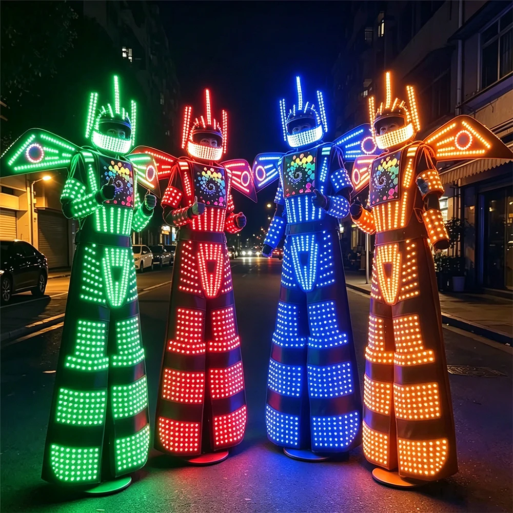 LED Robot Stilt Costume RGB Colorful LED Clothing with DIY Pattern Display Screen for Nightclub Performance Show
LED Robot Stilt Costume RGB Colorful LED Clothing with DIY Pattern Display Screen for Nightclub Performance Show