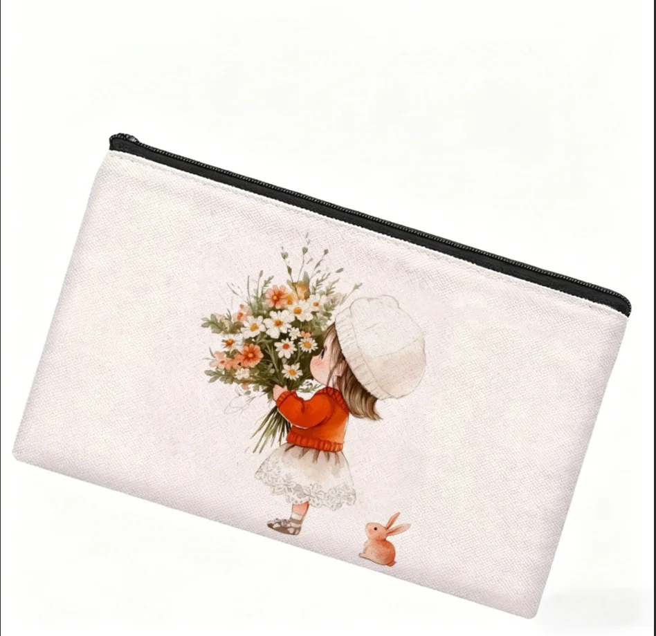 1PC Watercolor Flower Girl Bunny Design Canvas Makeup Bag Double-Side Printed Daily Portable Toiletry Organizer Purse
1PC Watercolor Flower Girl Bunny Design Canvas Makeup Bag Double-Side Printed Daily Portable Toiletry Organizer Purse