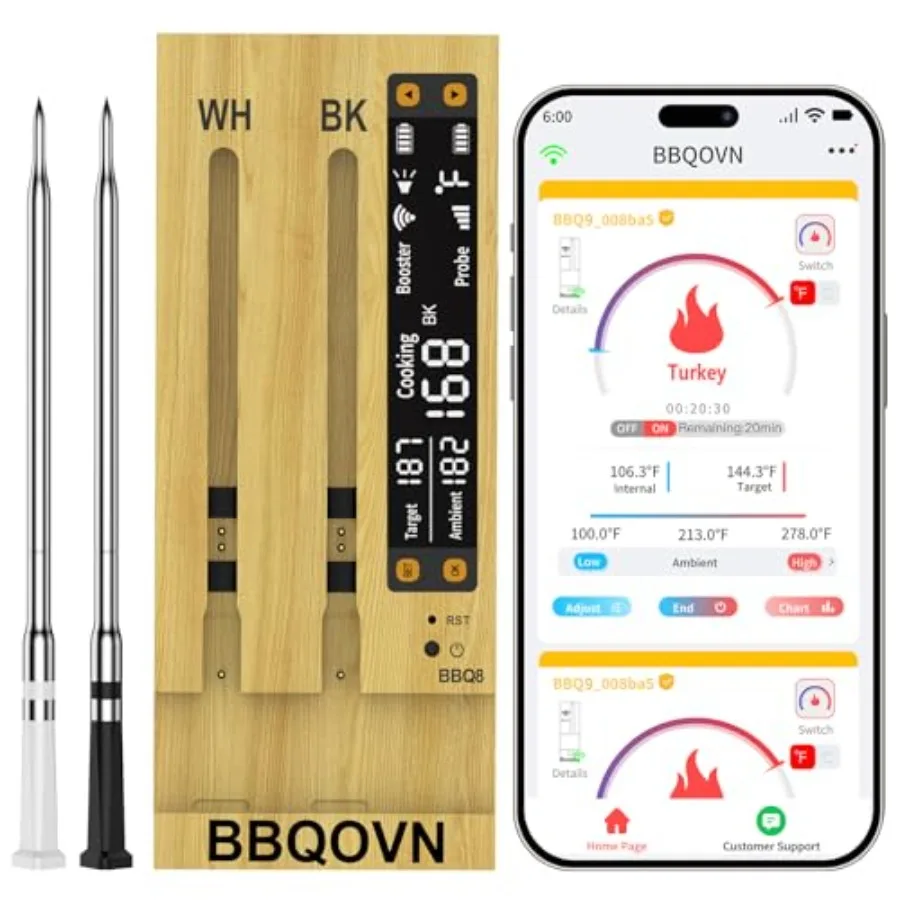 WiFi Sub-1G Wireless Meat Thermometer Unlimited Range 7 NIST Certified Sensors with Ambient Temp 2 Temp Monitoring Ways Digital
WiFi Sub-1G Wireless Meat Thermometer Unlimited Range 7 NIST Certified Sensors with Ambient Temp 2 Temp Monitoring Ways Digital