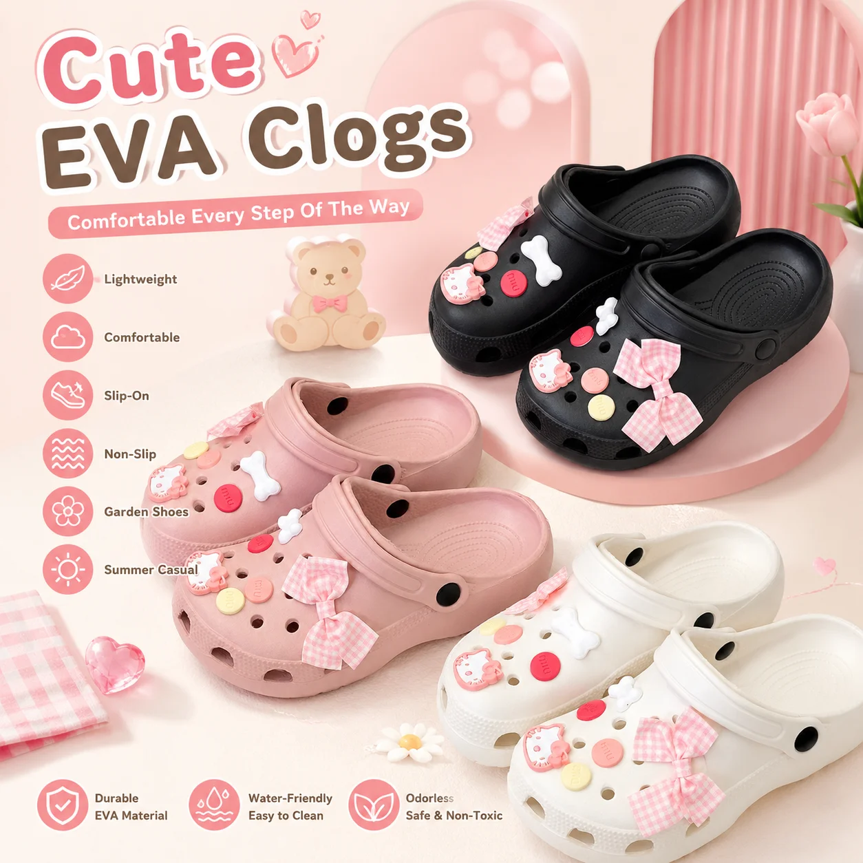 Sanrio Hello Kitty EVA Material Clogs Non-Slip Slides Summer Thick Slippers Breathable Casual Cute Kawaii Shoes Women Student
Sanrio Hello Kitty EVA Material Clogs Non-Slip Slides Summer Thick Slippers Breathable Casual Cute Kawaii Shoes Women Student