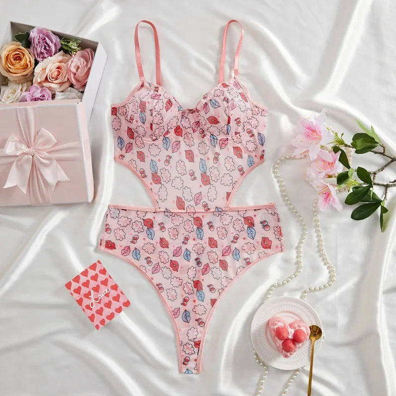 Sexy Funny Lips Printed Mesh Jumpsuit Women's Waist Hollowed Out Slim Fit Perspective Bodysuits Female Pink See Through Lingerie
Sexy Funny Lips Printed Mesh Jumpsuit Women's Waist Hollowed Out Slim Fit Perspective Bodysuits Female Pink See Through Lingerie