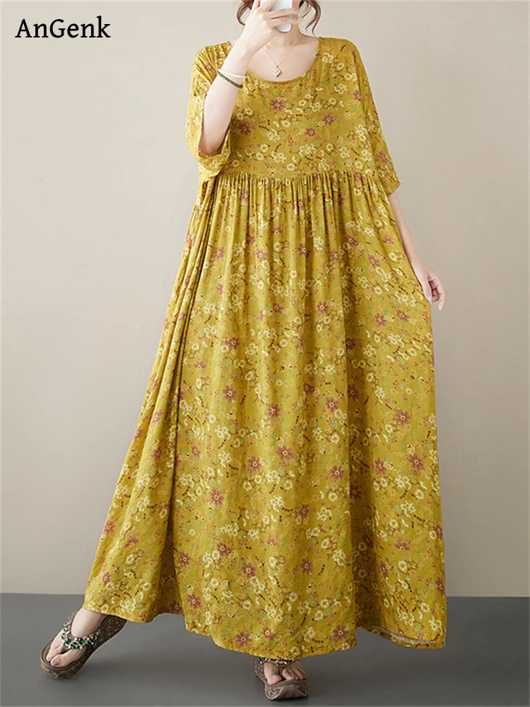 Cotton Summer Vintage Yellow Floral Dresses For Women 2023 Casual Loose Long Oversize Dress Femme Robe Vestidos Elegant Clothing
Cotton Summer Vintage Yellow Floral Dresses For Women 2023 Casual Loose Long Oversize Dress Femme Robe Vestidos Elegant Clothing