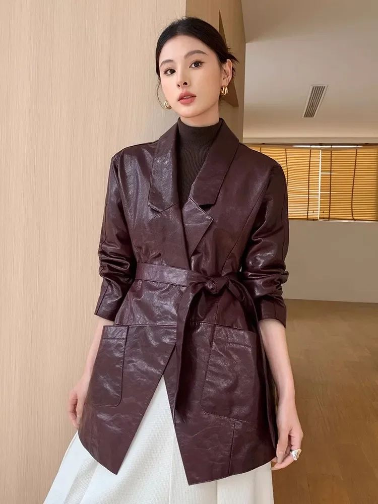 Casual Genuine Leather Blazer Jackets for Women Spring Autumn High-end Simple Loose Soft Oil Wax Real Goatskin Coat with Belt
Casual Genuine Leather Blazer Jackets for Women Spring Autumn High-end Simple Loose Soft Oil Wax Real Goatskin Coat with Belt