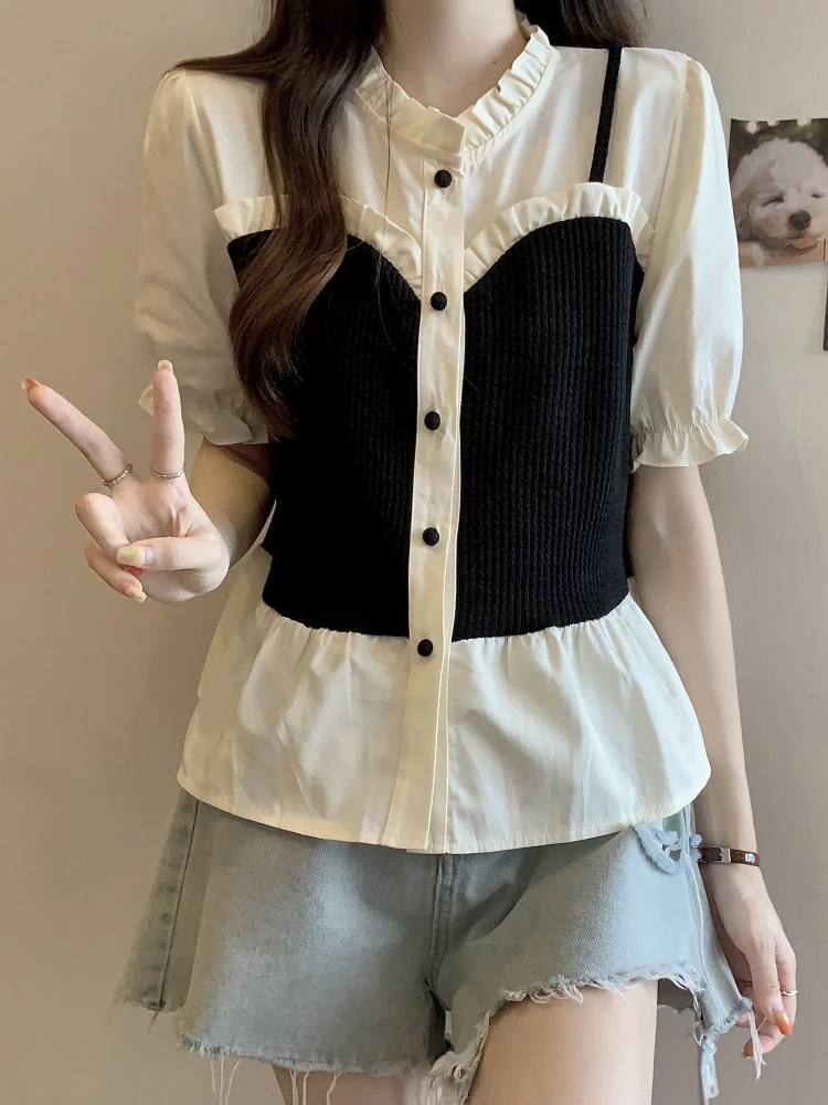 Fashionable Bubble Sleeve Short Sleeve Shirt Women Summer plus Size Slimming Stylish Fake Two-Piece Top Korean Loose Fit Butt...
Fashionable Bubble Sleeve Short Sleeve Shirt Women Summer plus Size Slimming Stylish Fake Two-Piece Top Korean Loose Fit Butt...