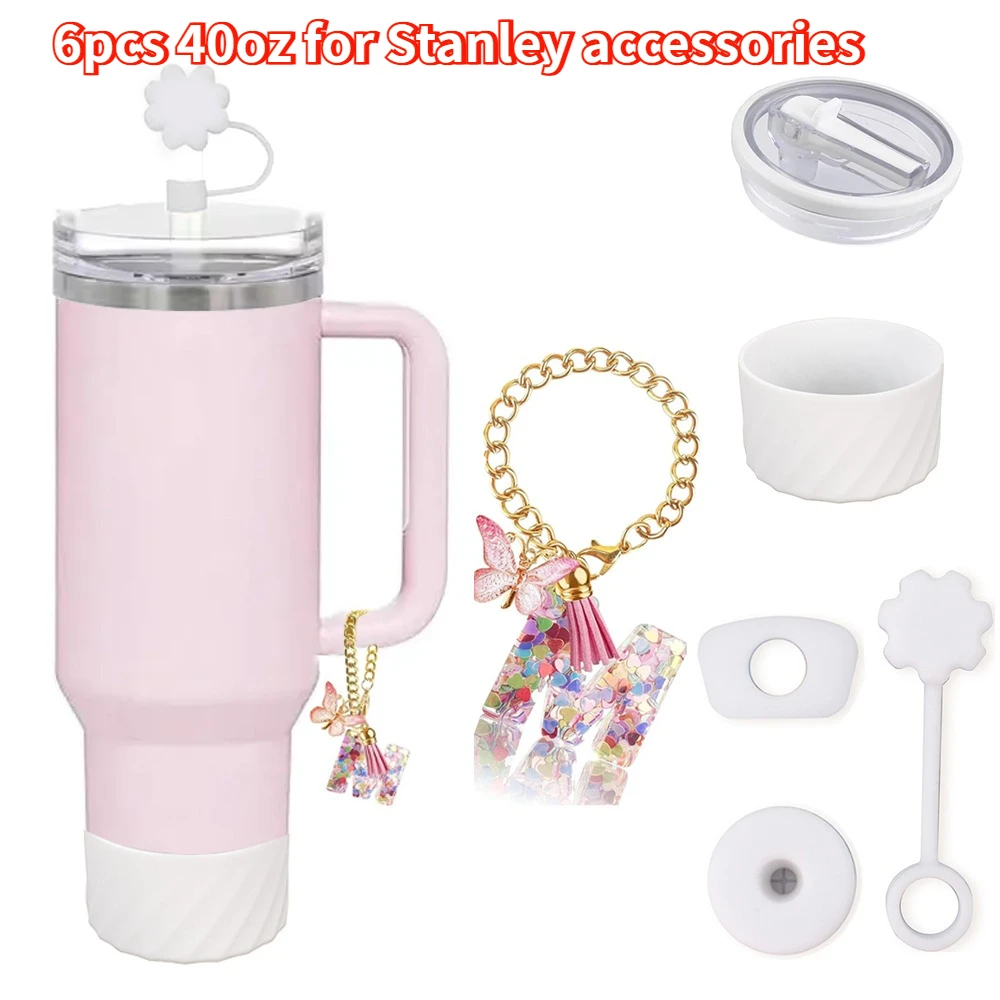 6pcs Accessories Set for Stanley Cup 40oz Including Glitter Silicone Boot Diamond Butterfly Charm Chain Bow Silicone Straw
6pcs Accessories Set for Stanley Cup 40oz Including Glitter Silicone Boot Diamond Butterfly Charm Chain Bow Silicone Straw