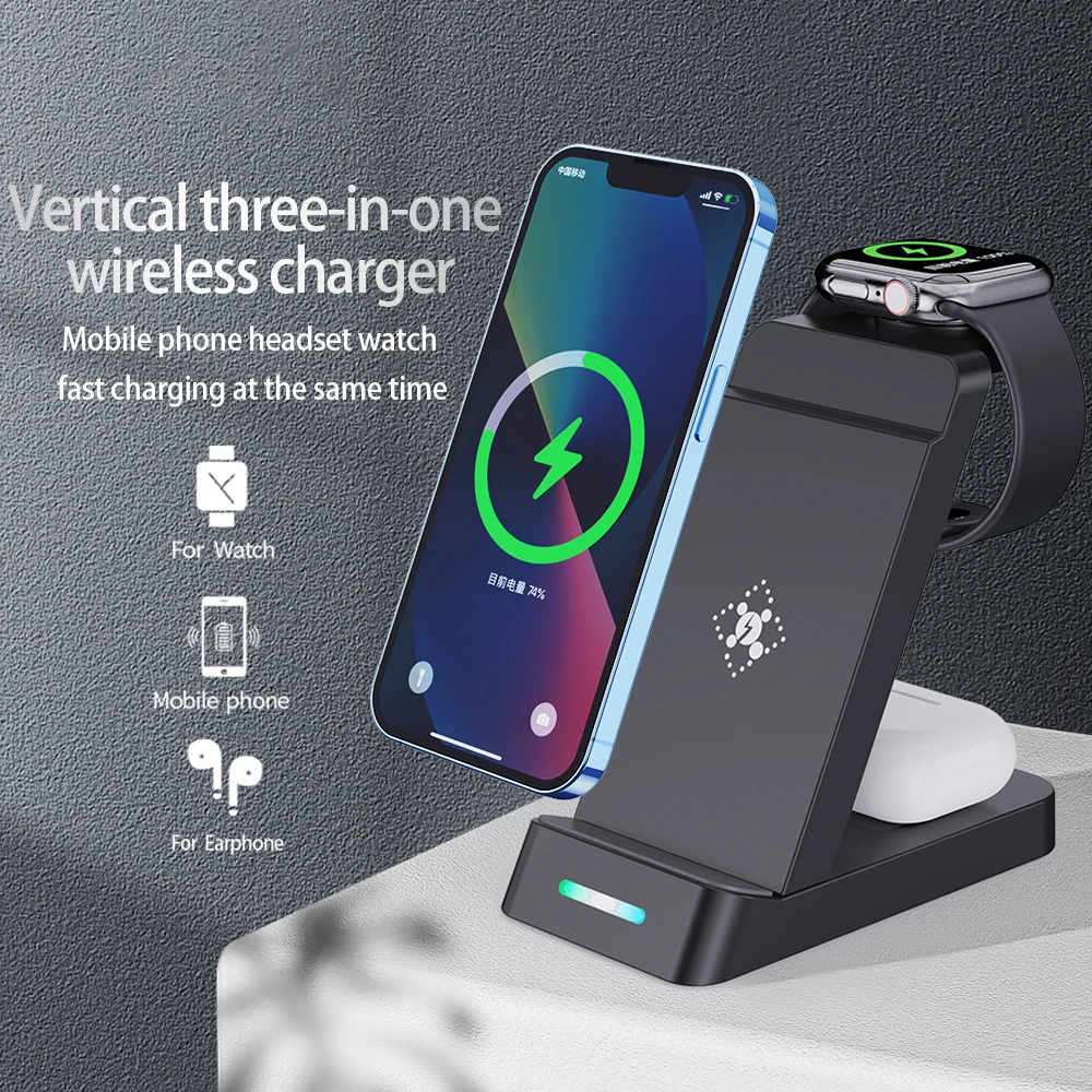 Vertical Wireless Charger for Apple Watch, iPhone, AirPods 3 in 1 Wireless Charger Stand Dock Station
Vertical Wireless Charger for Apple Watch, iPhone, AirPods 3 in 1 Wireless Charger Stand Dock Station