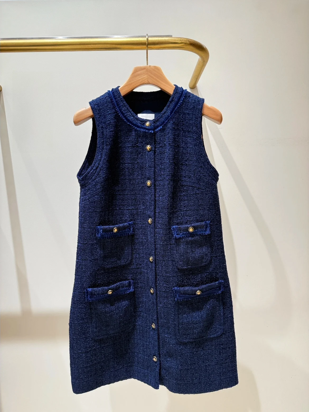 Deep Blue Small Fragrance Style Woolen Dress without Sleeves Autumn Winter High Waist A-Line Skirt Polyester Fiber Button Clo...
Deep Blue Small Fragrance Style Woolen Dress without Sleeves Autumn Winter High Waist A-Line Skirt Polyester Fiber Button Clo...