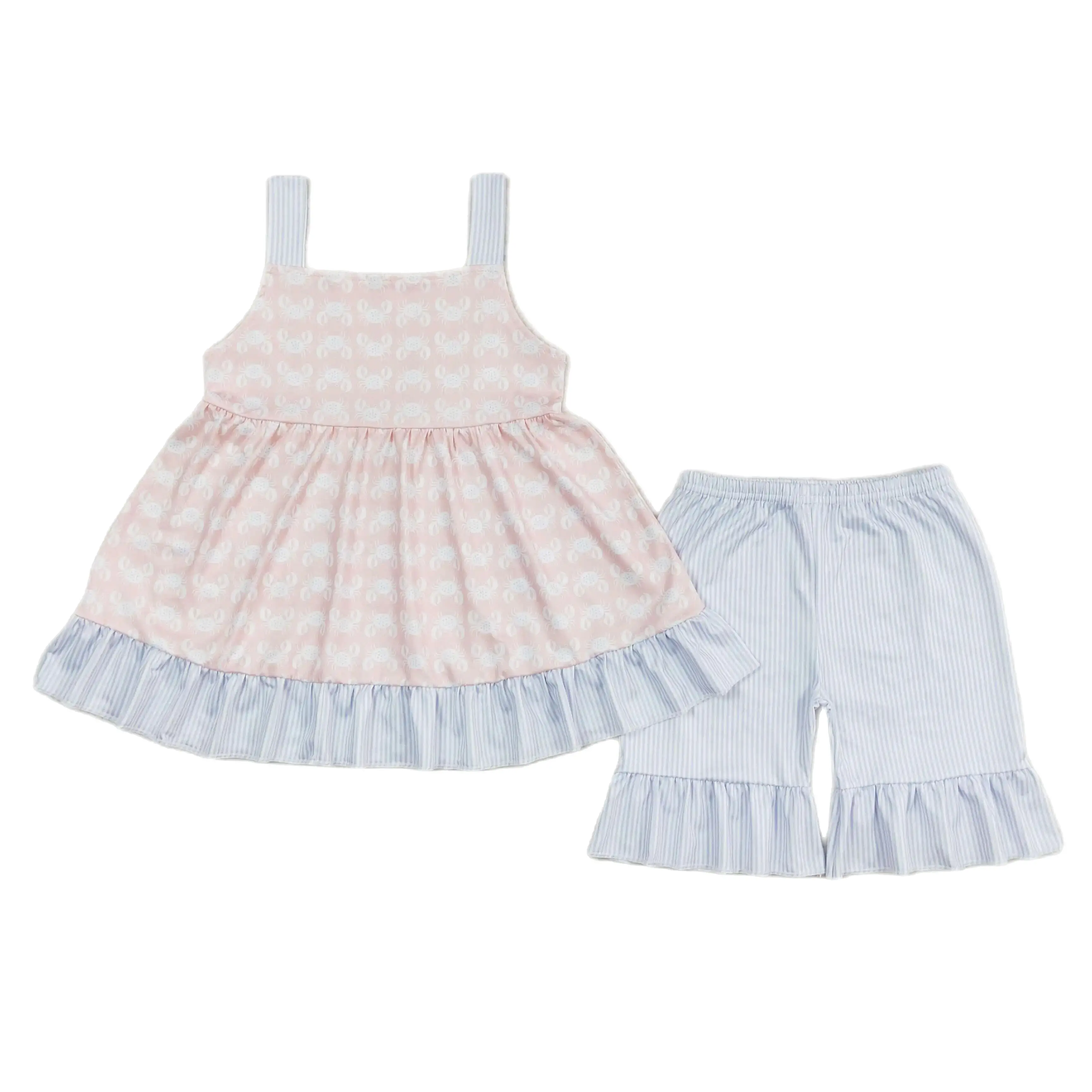 GSSO1306 Kids Girls Summer Outfit Sets Sleeves Top Crab Blue Striped Lace Print With Shorts Children Clothes
GSSO1306 Kids Girls Summer Outfit Sets Sleeves Top Crab Blue Striped Lace Print With Shorts Children Clothes