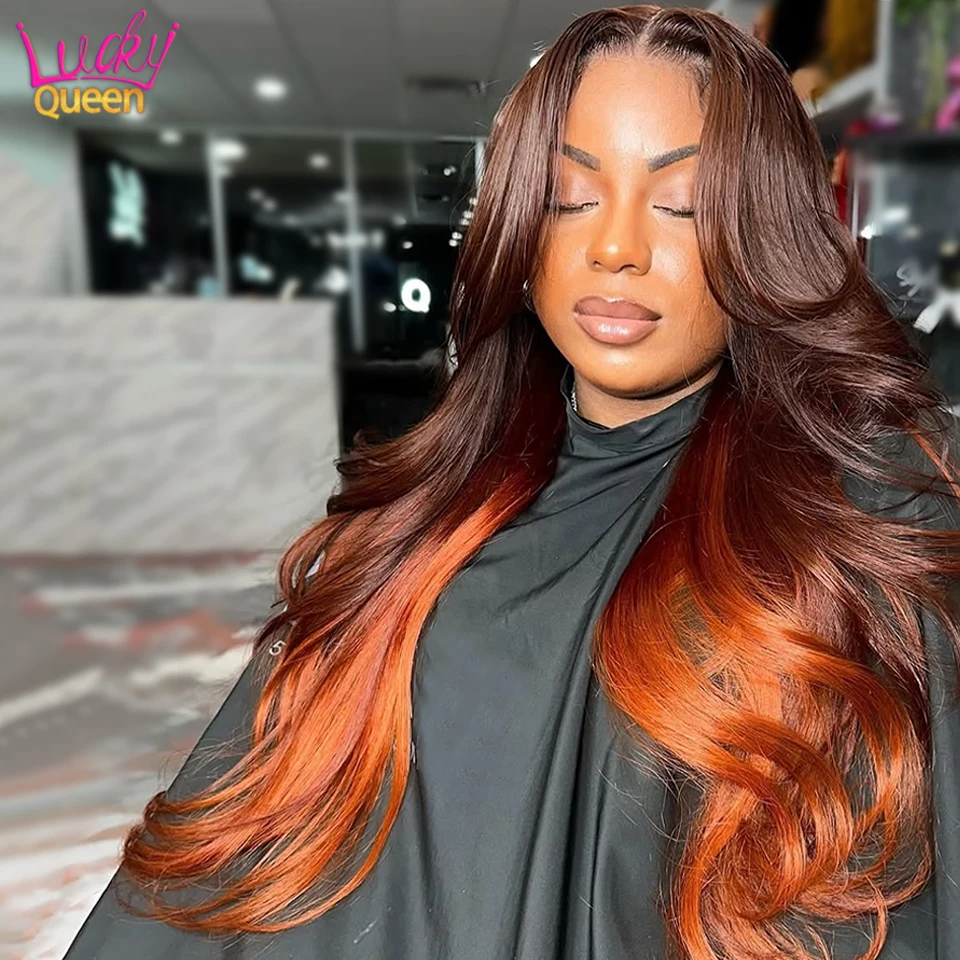 Human Hair Brown Orange Ombre Layers Pre Plucked 13X6 Body Wave Reay To Wear Transparent Lace Frontal Wigs For Women 180Density
Human Hair Brown Orange Ombre Layers Pre Plucked 13X6 Body Wave Reay To Wear Transparent Lace Frontal Wigs For Women 180Density