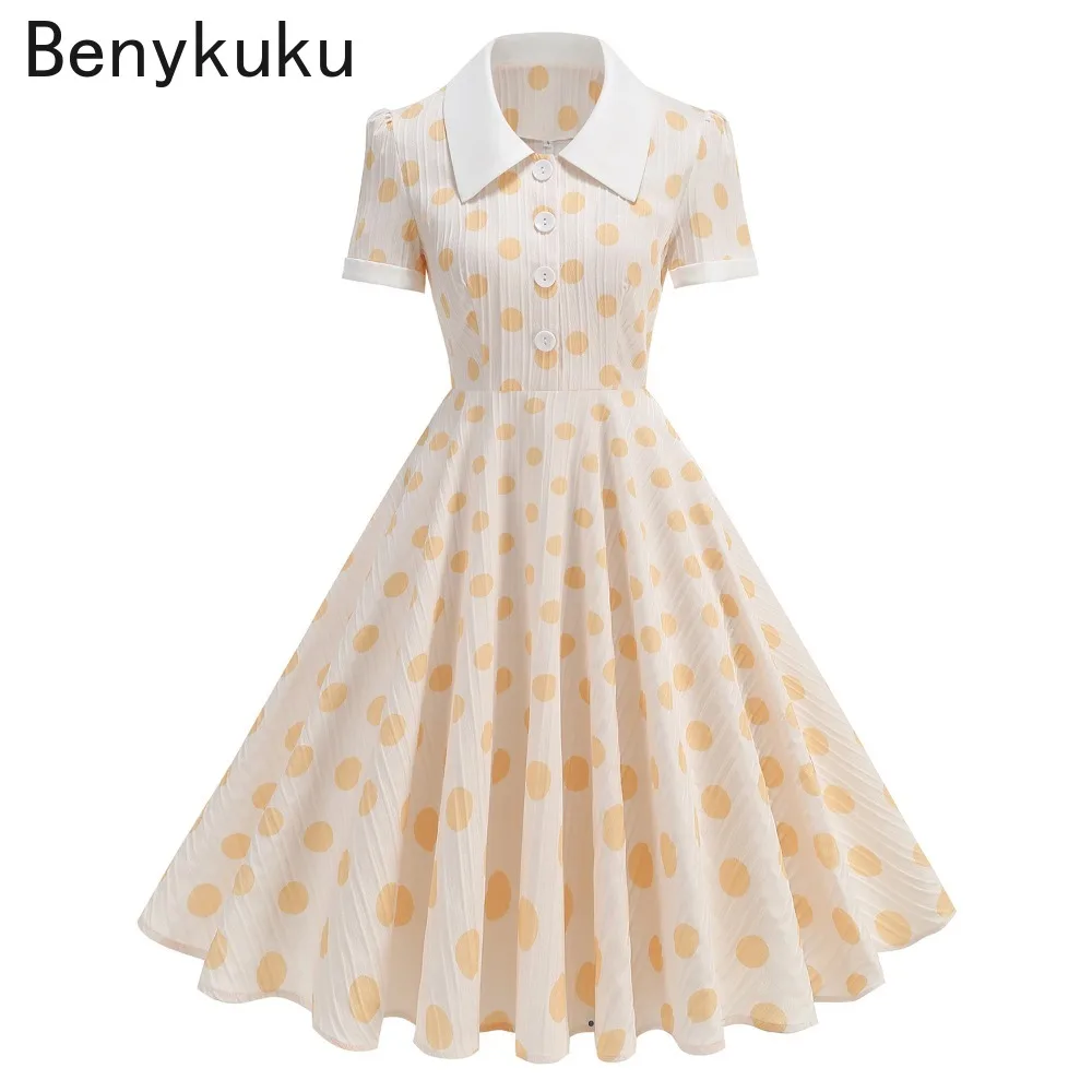 Sweet Polka Dot 50s Hepburn Style Vintage Dress 2025 Turn Down Collar Summer Clothes Elegant Celebrity Dating Picnic Party Dress
Sweet Polka Dot 50s Hepburn Style Vintage Dress 2025 Turn Down Collar Summer Clothes Elegant Celebrity Dating Picnic Party Dress