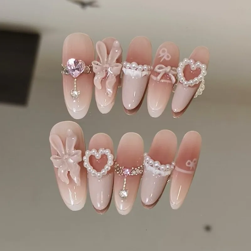 10 Pieces Sweet and Cute Handmade Press On Nails Bunny Girl Pink Bow Pearl French False Nails Removable and Reusable
10 Pieces Sweet and Cute Handmade Press On Nails Bunny Girl Pink Bow Pearl French False Nails Removable and Reusable