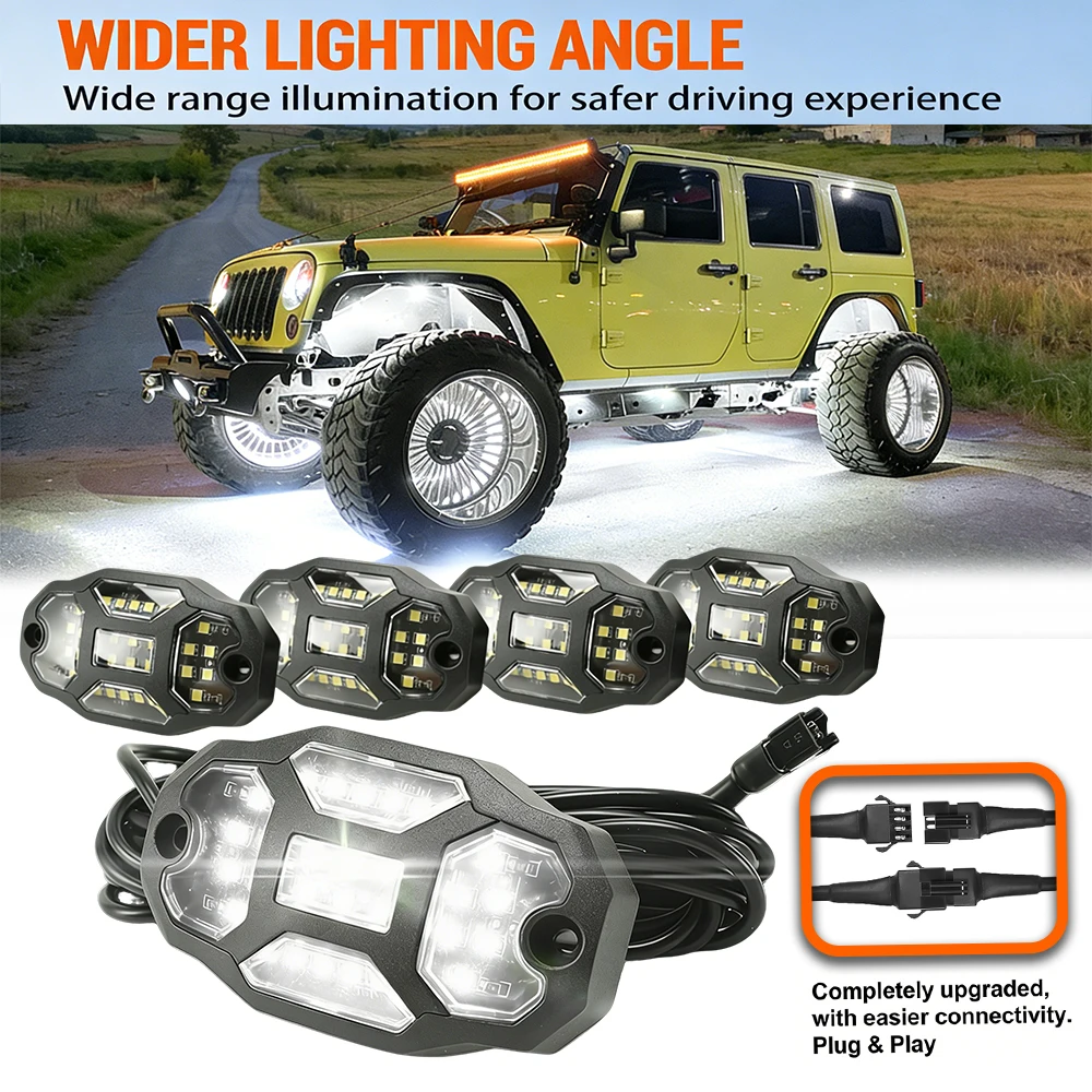 4 Pods White LED Rock Lights of Turtle Shells, 6000K Ultra Bright Underglow Lights, Quick Connect Plug & Play for Trucks SUV UTV
4 Pods White LED Rock Lights of Turtle Shells, 6000K Ultra Bright Underglow Lights, Quick Connect Plug & Play for Trucks SUV UTV