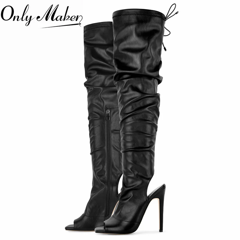 Женские ботинки Onlymaker с открытым квадратным носком выше колена, модные туфли на высоком каблуке-шпильке, черные матовые летние ботинки на молнии
Женские ботинки Onlymaker с открытым квадратным носком выше колена, модные туфли на высоком каблуке-шпильке, черные матовые летние ботинки на молнии