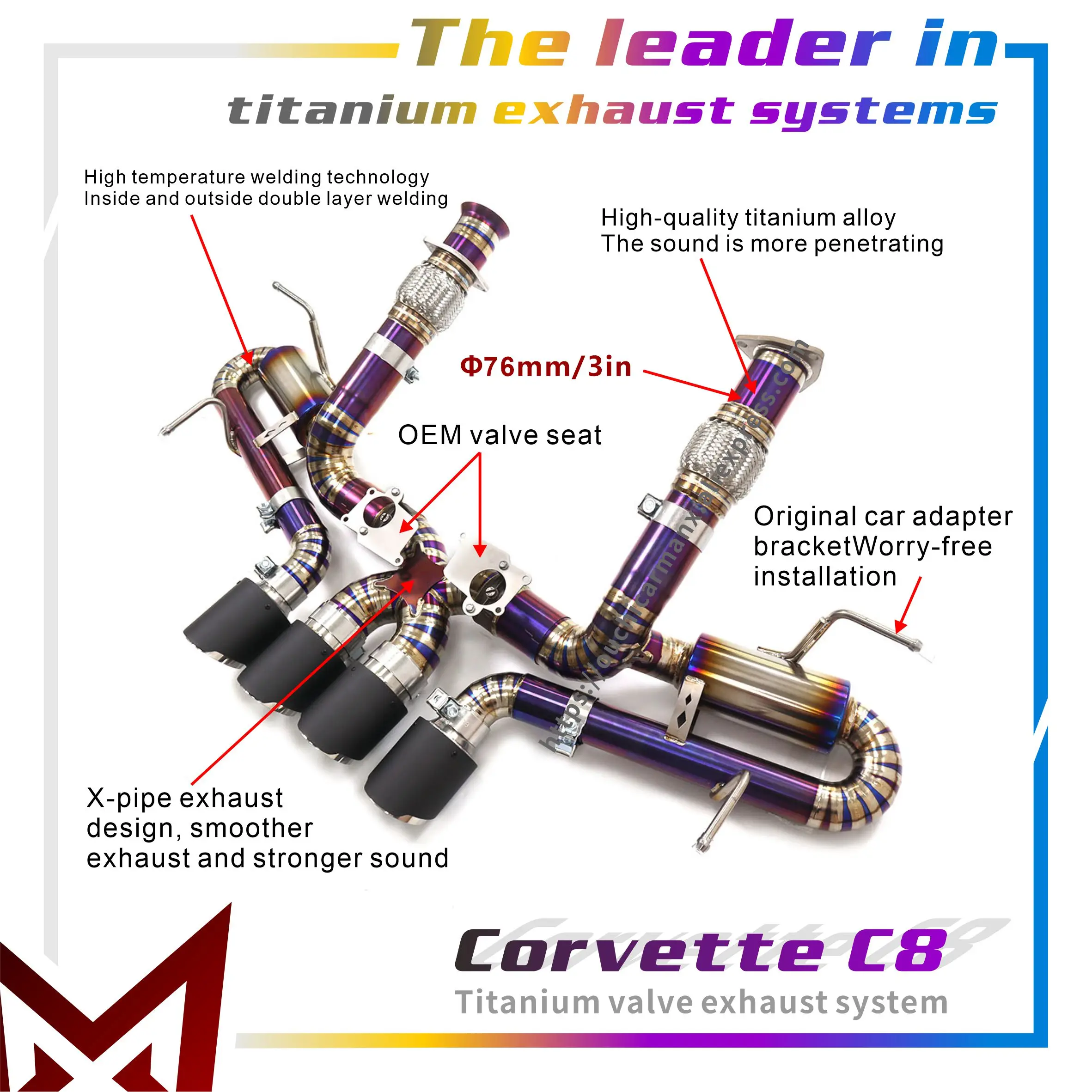 MANX Exhaust System Catback for Corvette C8 Z06 5.5L V8 Titanium Baked Purple OEM valve base with tips Support customization
MANX Exhaust System Catback for Corvette C8 Z06 5.5L V8 Titanium Baked Purple OEM valve base with tips Support customization