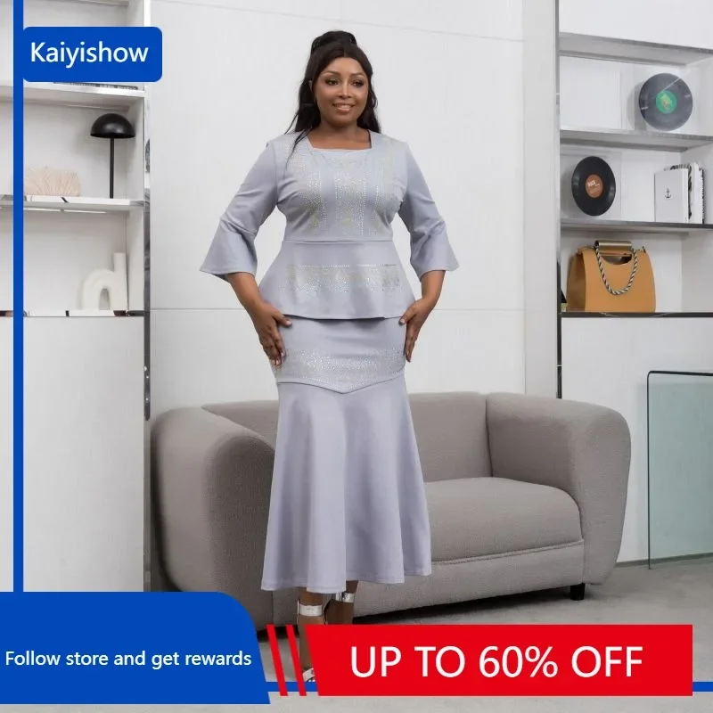 African Clothes for Women Spring Autumn African 3/4 Sleeve Polyester Gray Navy Blue 2 Pieces Sets Top Long Skirt Matching Sets
African Clothes for Women Spring Autumn African 3/4 Sleeve Polyester Gray Navy Blue 2 Pieces Sets Top Long Skirt Matching Sets