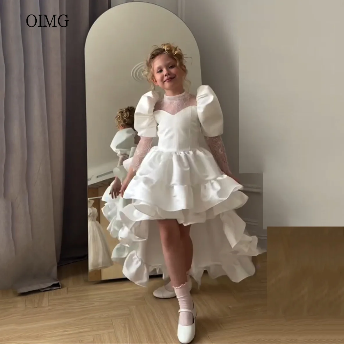 OIMG Lace High Neck High/Low Flower Girl Dresses Puff Sleeves Wedding Party Dress Tiered Ruffled Birthday Dress niñas Customized
OIMG Lace High Neck High/Low Flower Girl Dresses Puff Sleeves Wedding Party Dress Tiered Ruffled Birthday Dress niñas Customized