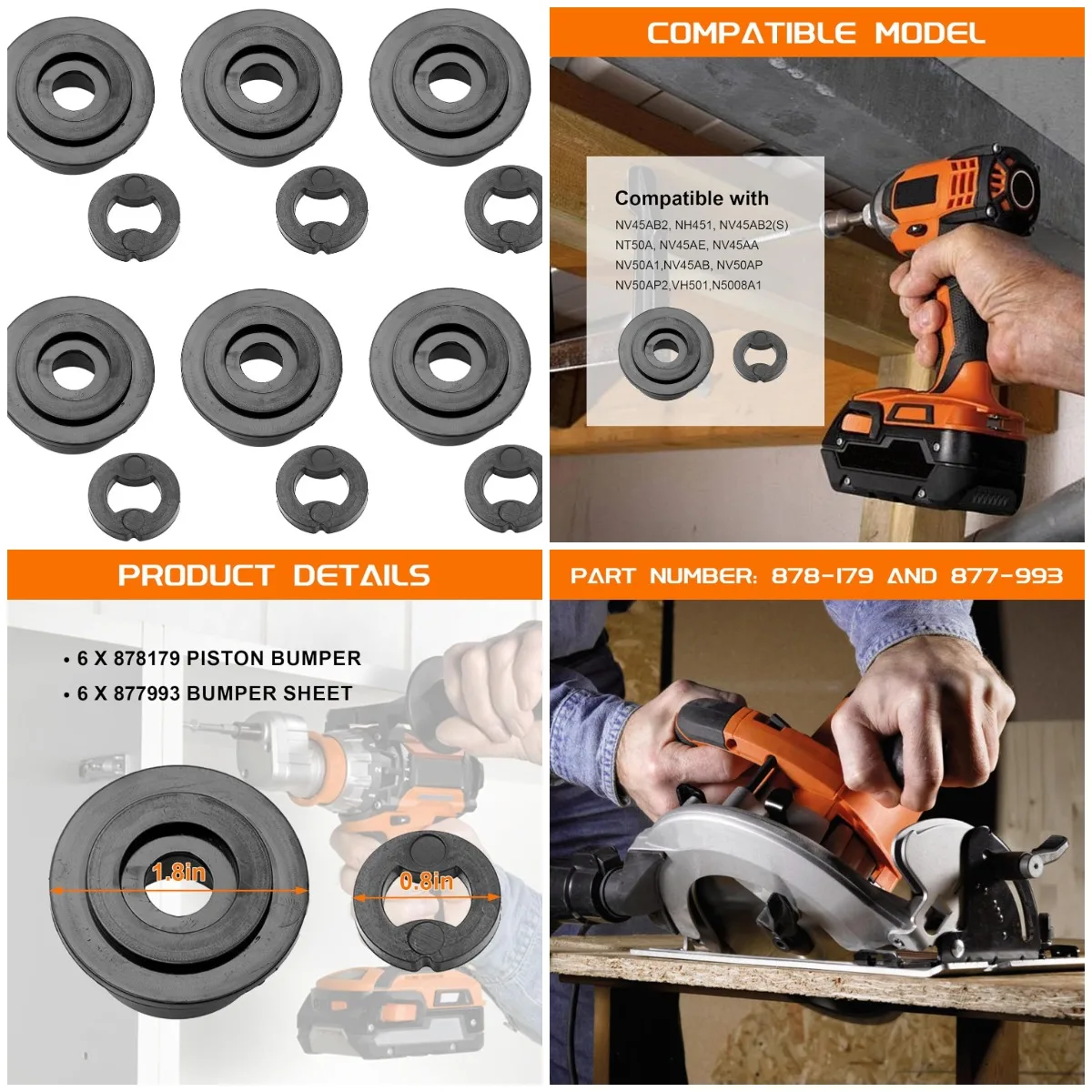 6 Pack NV45AB2 Piston Bumper 878179 877993 for Hitachi NV45AB NV50AP Roofing Nailer
6 Pack NV45AB2 Piston Bumper 878179 877993 for Hitachi NV45AB NV50AP Roofing Nailer