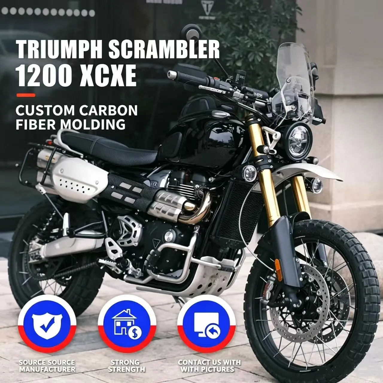 Applicable to the Scrambler 1200 XC/xe model with carbon fiber shell for large climbing, large fuel tank cover
Applicable to the Scrambler 1200 XC/xe model with carbon fiber shell for large climbing, large fuel tank cover