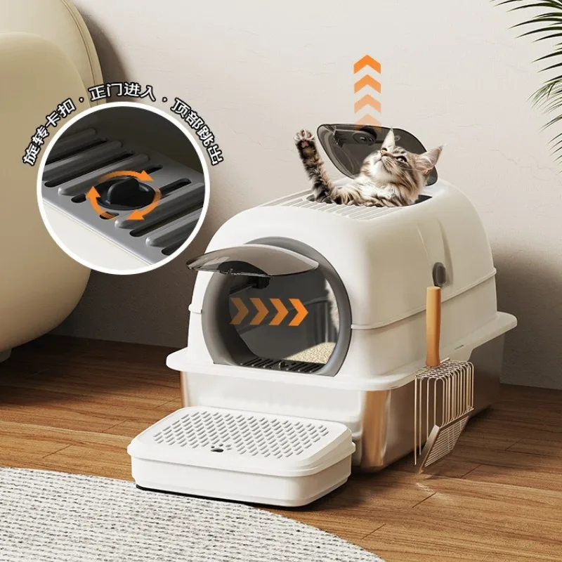 Aesthetic Enclosed Cat Litter Box Stainless Steel Cat Bedpans with Dual-Door Scratch-Resistant Pet Tray Easy-Clean Cats Toilet
Aesthetic Enclosed Cat Litter Box Stainless Steel Cat Bedpans with Dual-Door Scratch-Resistant Pet Tray Easy-Clean Cats Toilet
