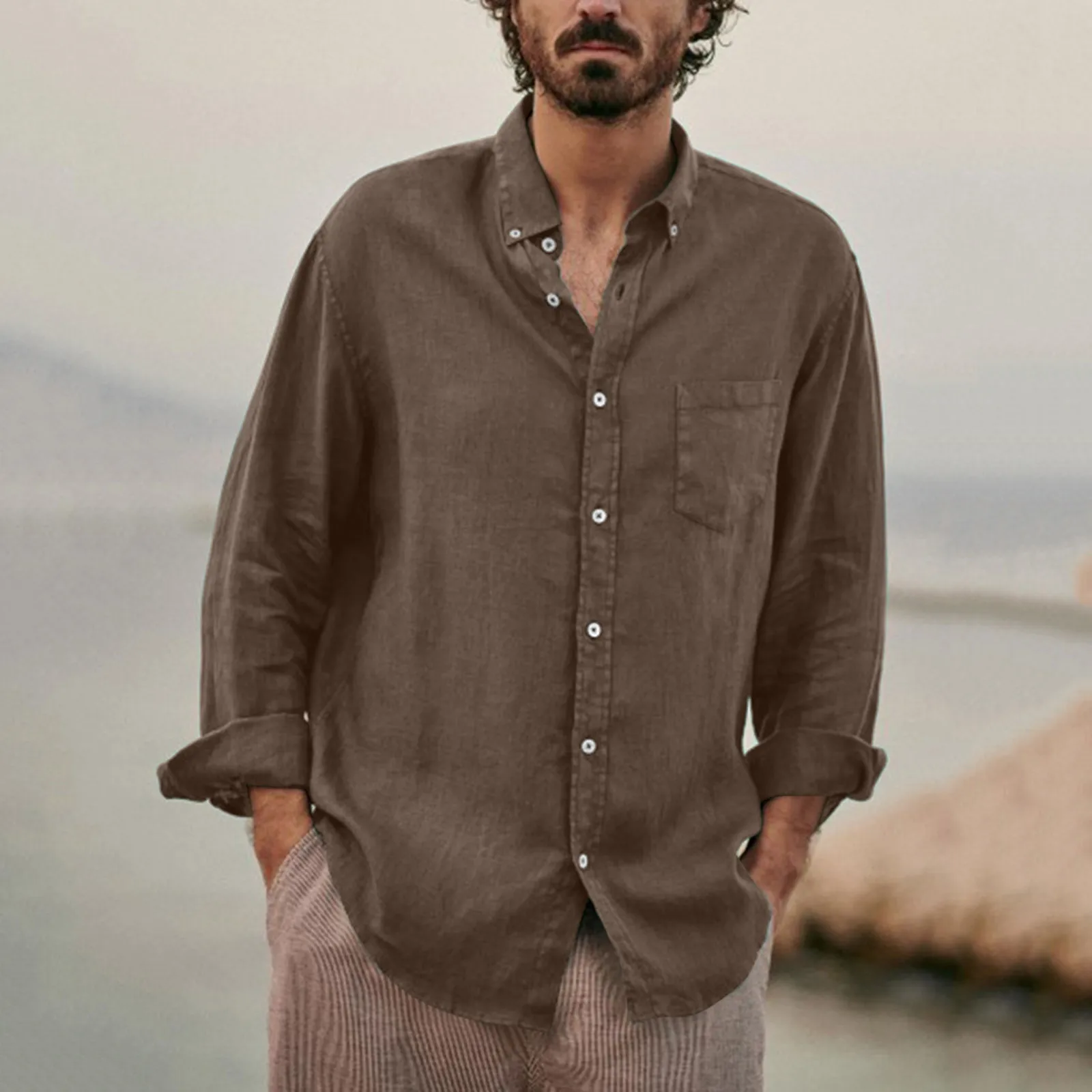 2025 solid color casual collar cardigan cotton linen loose casual retro men's shirt
2025 solid color casual collar cardigan cotton linen loose casual retro men's shirt