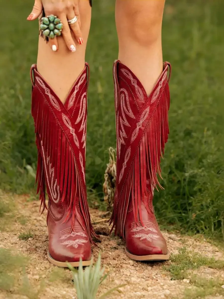 Red Western Boots For Women With Fringe And Embroidery Slip-On Block Heel Knee-High
Red Western Boots For Women With Fringe And Embroidery Slip-On Block Heel Knee-High