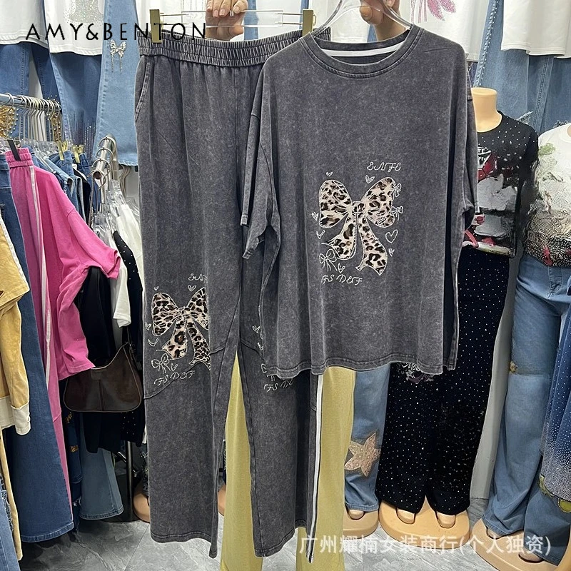 Trendy Fashion Bowknot Distressed Short-sleeves T-shirt Top + Elastic Waist Wide-leg Pants Two-pieces Set Y2k Clothes For Ladies
Trendy Fashion Bowknot Distressed Short-sleeves T-shirt Top + Elastic Waist Wide-leg Pants Two-pieces Set Y2k Clothes For Ladies