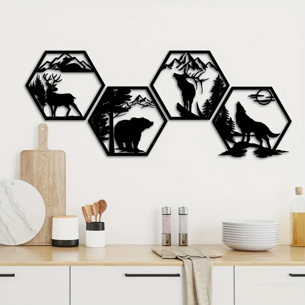 CIFBUY Deco 4pcs Home Decorative Frames Elk Deer Wolf Bear Hexagonal Metal Wall Sculpture Leaked Black Rustic Metal Forest Decor
CIFBUY Deco 4pcs Home Decorative Frames Elk Deer Wolf Bear Hexagonal Metal Wall Sculpture Leaked Black Rustic Metal Forest Decor