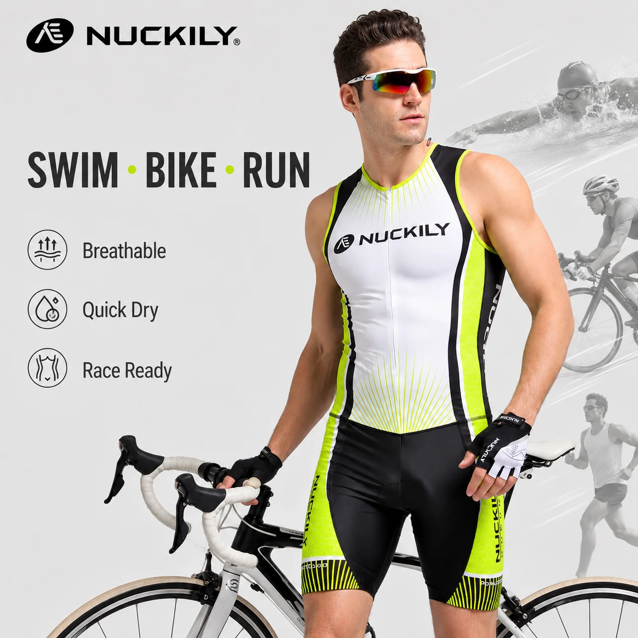 NUCKILY Men Triathlon Suit Sleeveless Trisuit One Piece Cycling Skinsuit Quick Dry Breathable Padded Swim Bike Run Wear
NUCKILY Men Triathlon Suit Sleeveless Trisuit One Piece Cycling Skinsuit Quick Dry Breathable Padded Swim Bike Run Wear