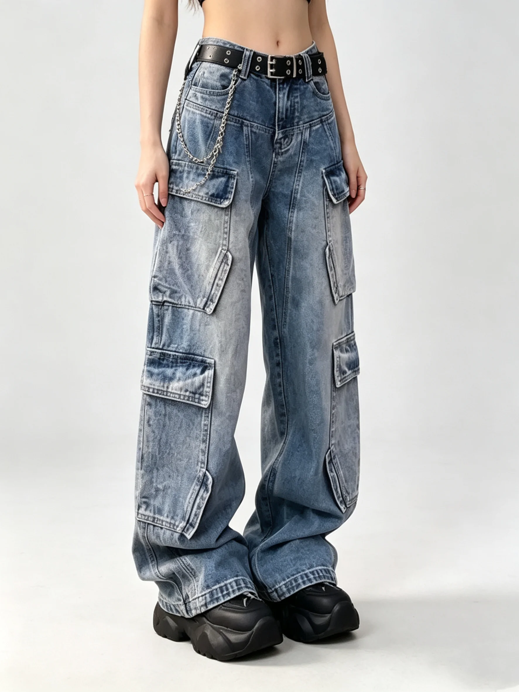 Women's Blue Pocket Wide Leg Cargo Pants Hiphop Grunge Vintage Harajuku Y2K Oversize Jeans Pants Baggy Straight Denim Trousers
Women's Blue Pocket Wide Leg Cargo Pants Hiphop Grunge Vintage Harajuku Y2K Oversize Jeans Pants Baggy Straight Denim Trousers
