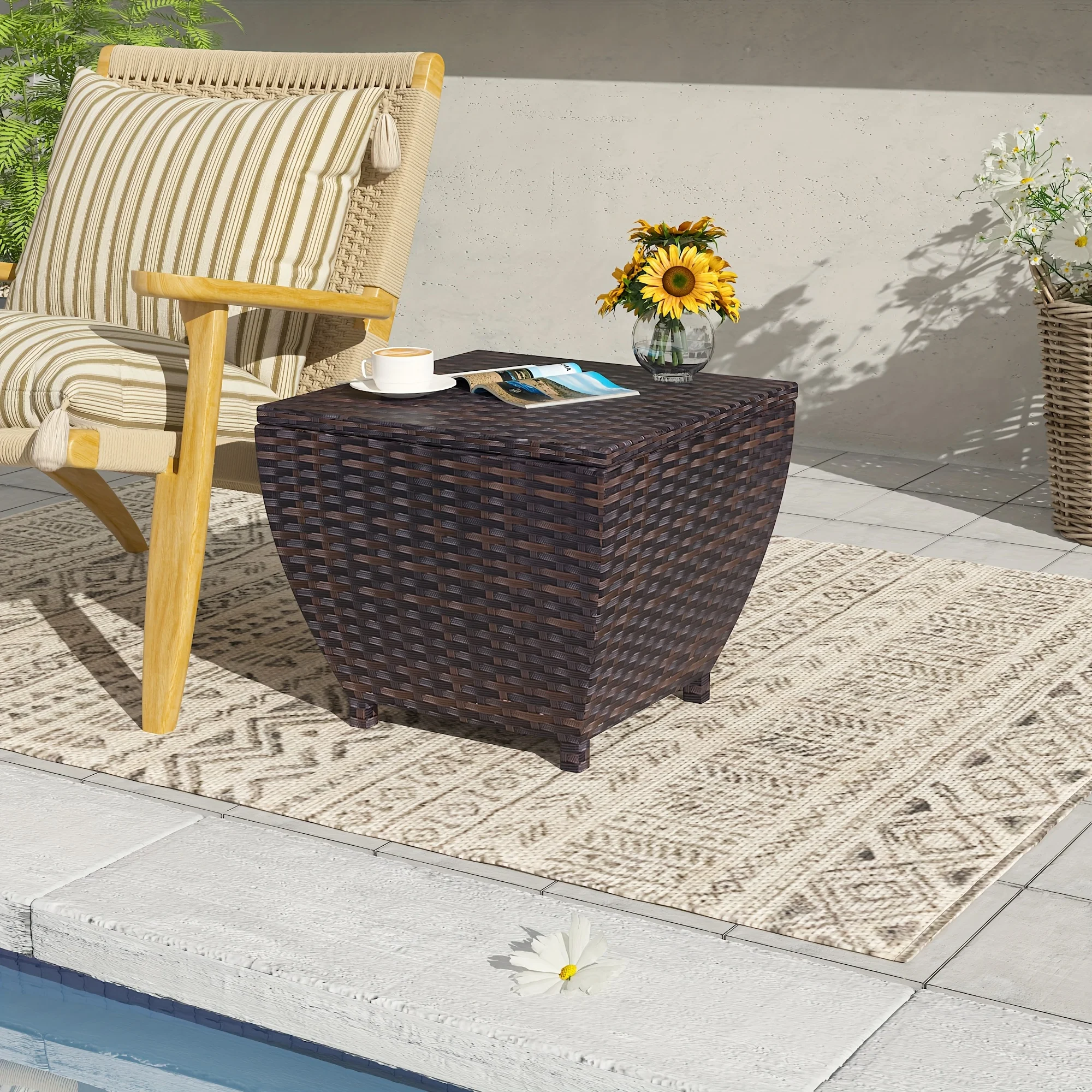 All-Weather PE Wicker Outdoor Storage Box Side Table with Flip-Top Lid & Iron Frame - Retro Patio Furniture Suitable for Patio,, Balcony - Wicker Table, Heavy-Duty Storage Box
All-Weather PE Wicker Outdoor Storage Box Side Table with Flip-Top Lid & Iron Frame - Retro Patio Furniture Suitable for Patio,, Balcony - Wicker Table, Heavy-Duty Storage Box