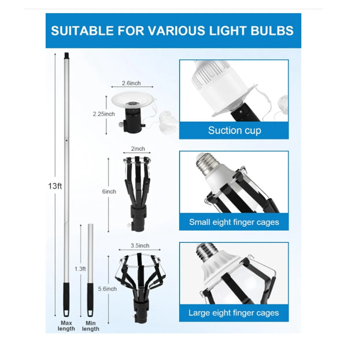 AA38M 13FT Light Bulb Changer for High Ceilings, Light Bulb Changer Light Changer High Reach Light Bulb Changing Pole
AA38M 13FT Light Bulb Changer for High Ceilings, Light Bulb Changer Light Changer High Reach Light Bulb Changing Pole